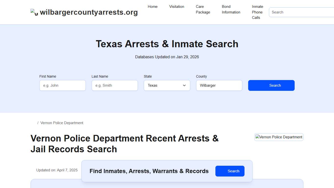 Vernon Police Department, TX Arrests, Records, Jail Roster Lookup