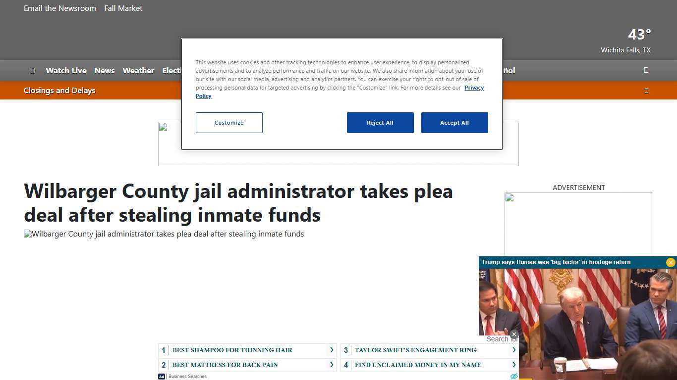 Wilbarger County jail administrator takes plea deal after stealing inmate funds