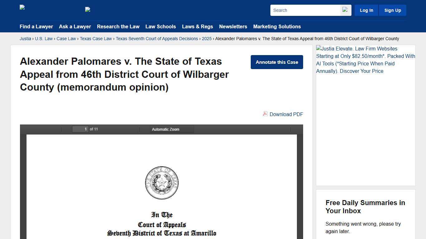 Alexander Palomares v. The State of Texas Appeal from 46th District Court of Wilbarger County :: 2025 :: Texas Seventh Court of Appeals Decisions :: Texas Case Law :: Texas Law :: U.S. Law :: Justia